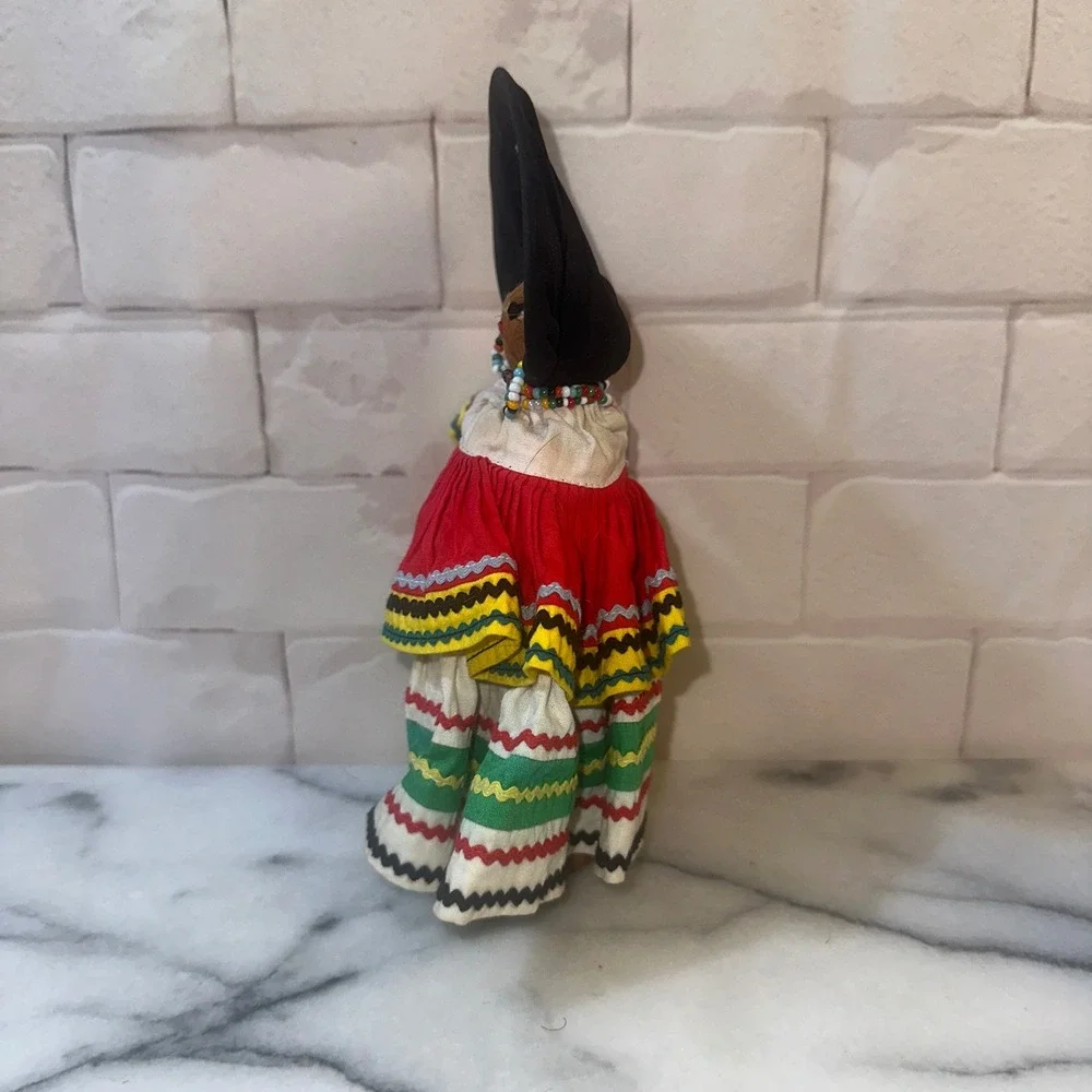 Vintage Seminole Folk Art Coconut Head Doll Traditional Patchwork Dress 8.5